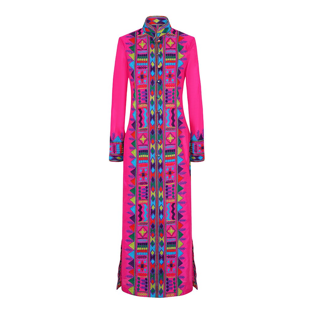 Pink Embroidered Silk Nomad Long Coat