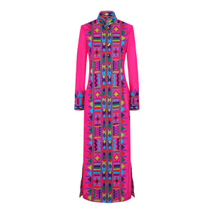 Pink Embroidered Silk Nomad Long Coat