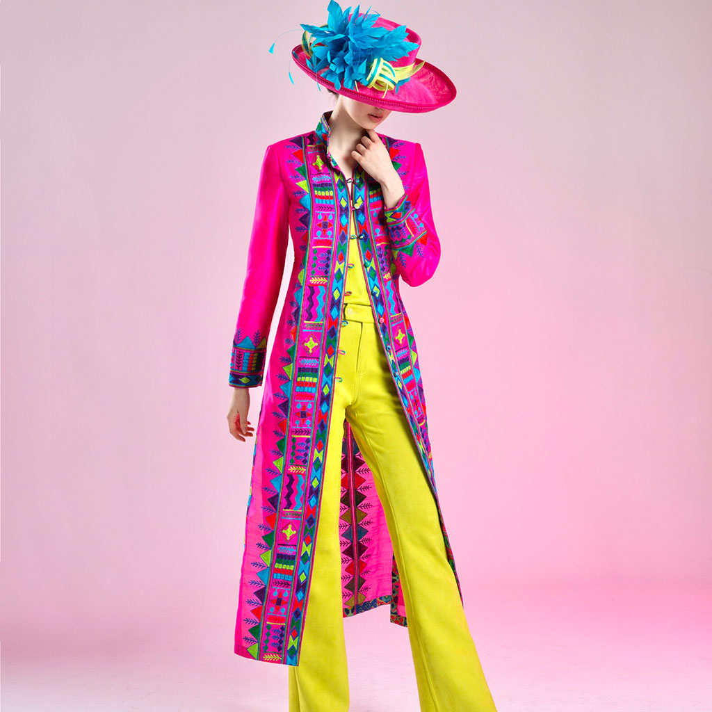 Pink Embroidered Silk Nomad Long Coat