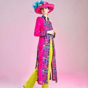 Pink Embroidered Silk Nomad Long Coat