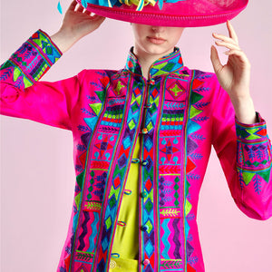 Pink Embroidered Silk Nomad Long Coat