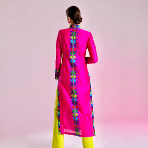 Pink Embroidered Silk Nomad Long Coat