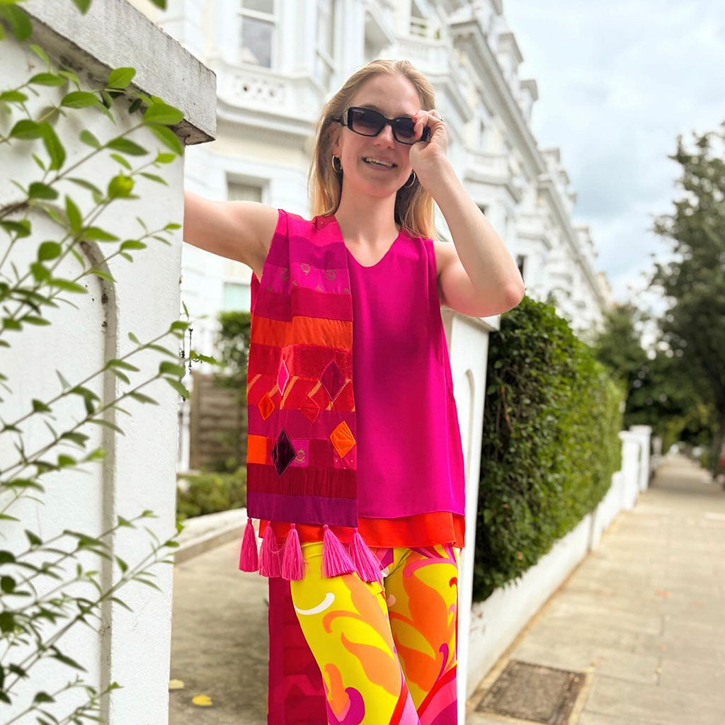 Pink/Orange Chiffon Layered Top