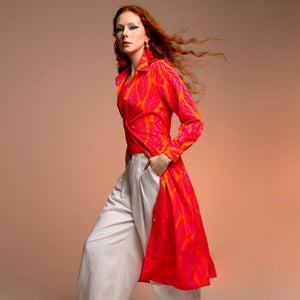 Pink Orange Palmetto Shirt Dress