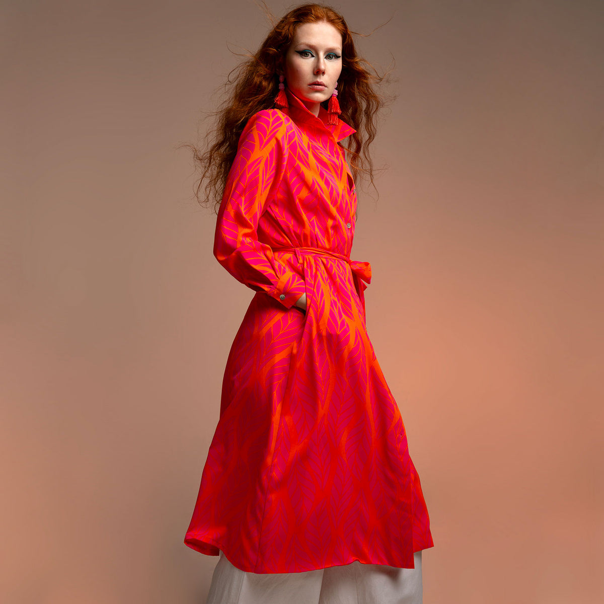 Pink Orange Palmetto Shirt Dress