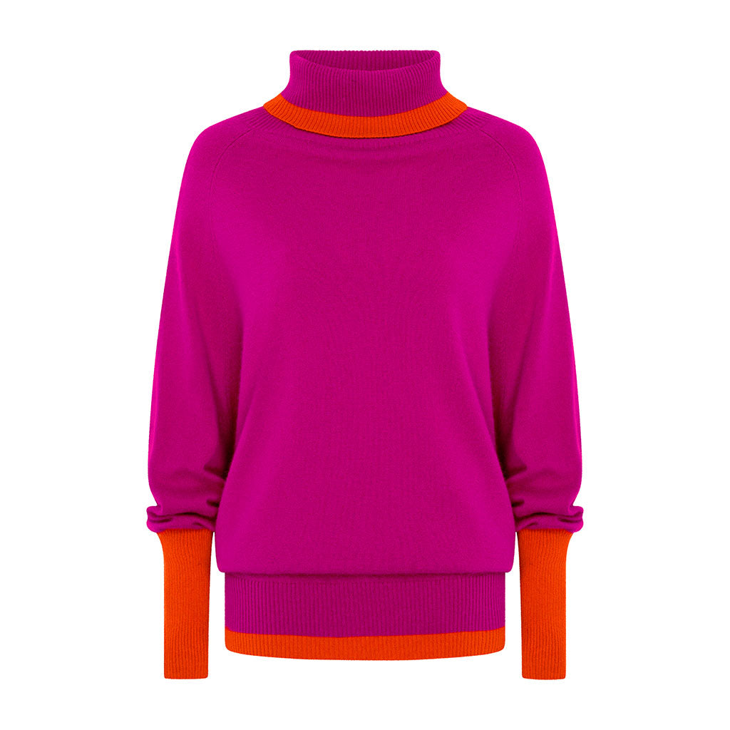 Pink Cashmere Roll Neck Jumper