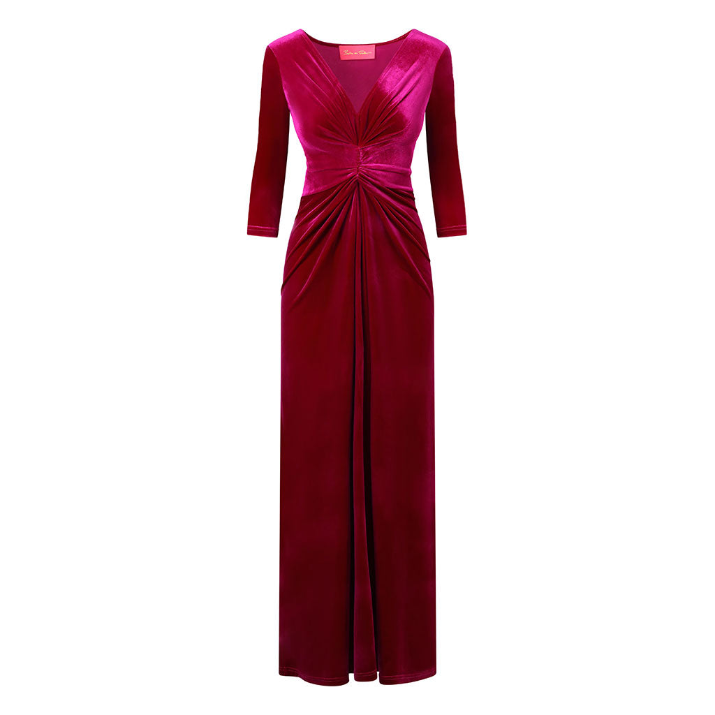 Pink velvet long dress best sale