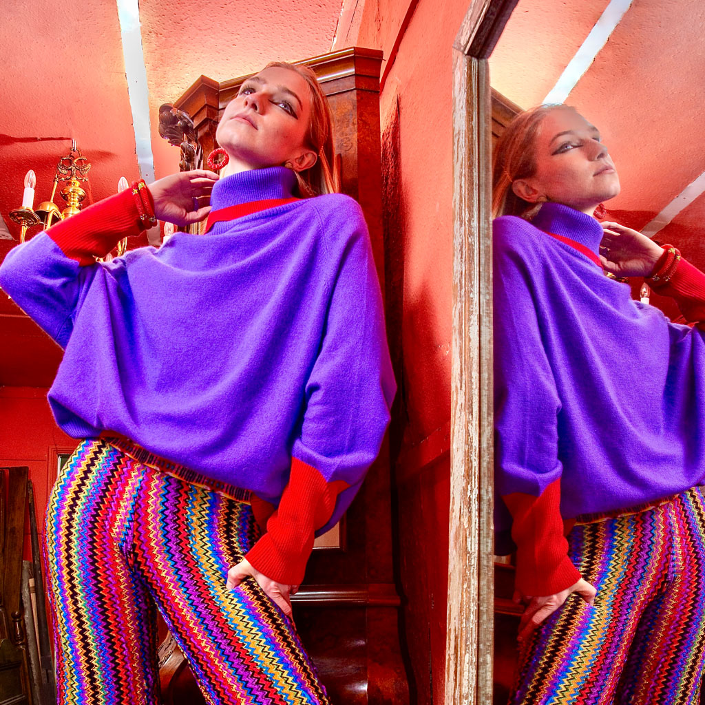 Purple Cashmere Roll Neck Jumper