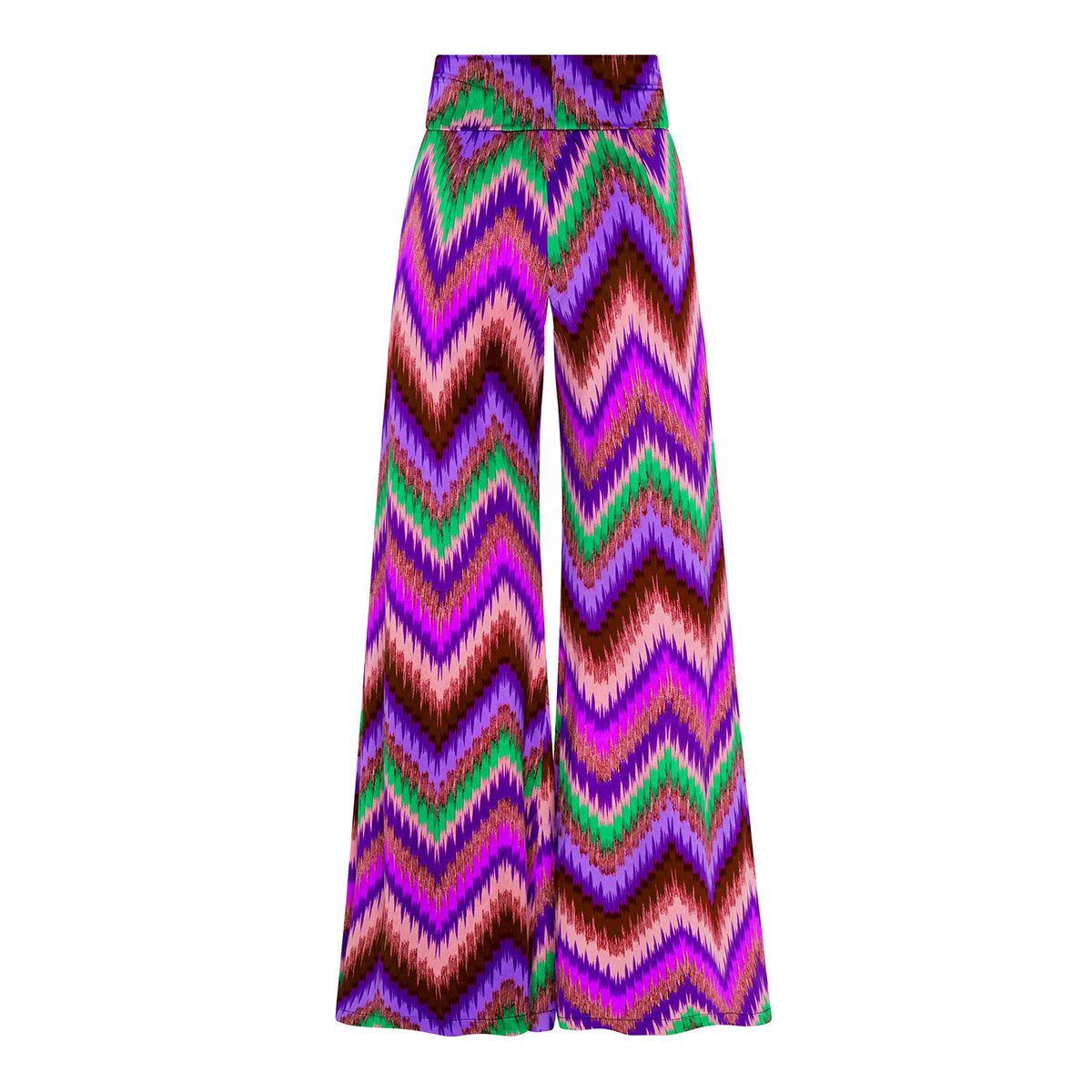 Purple Ikat Stretch Bell Bottom Flare Trousers