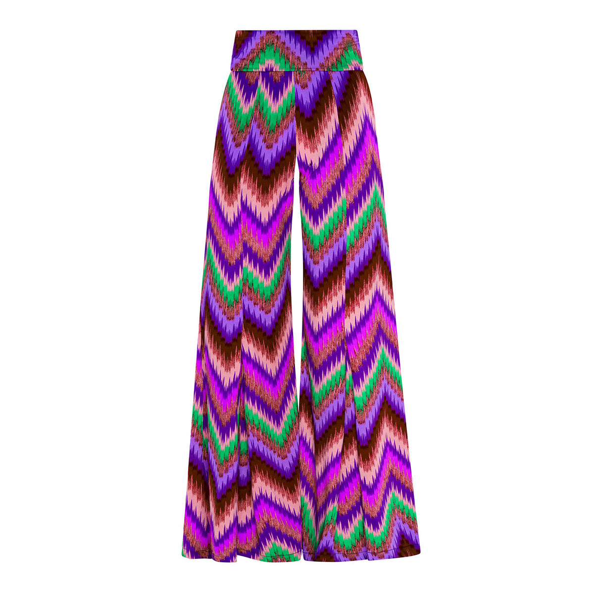 Purple Ikat Stretch Bell Bottom Flare Trousers