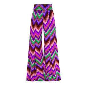 Purple Ikat Stretch Bell Bottom Flare Trousers