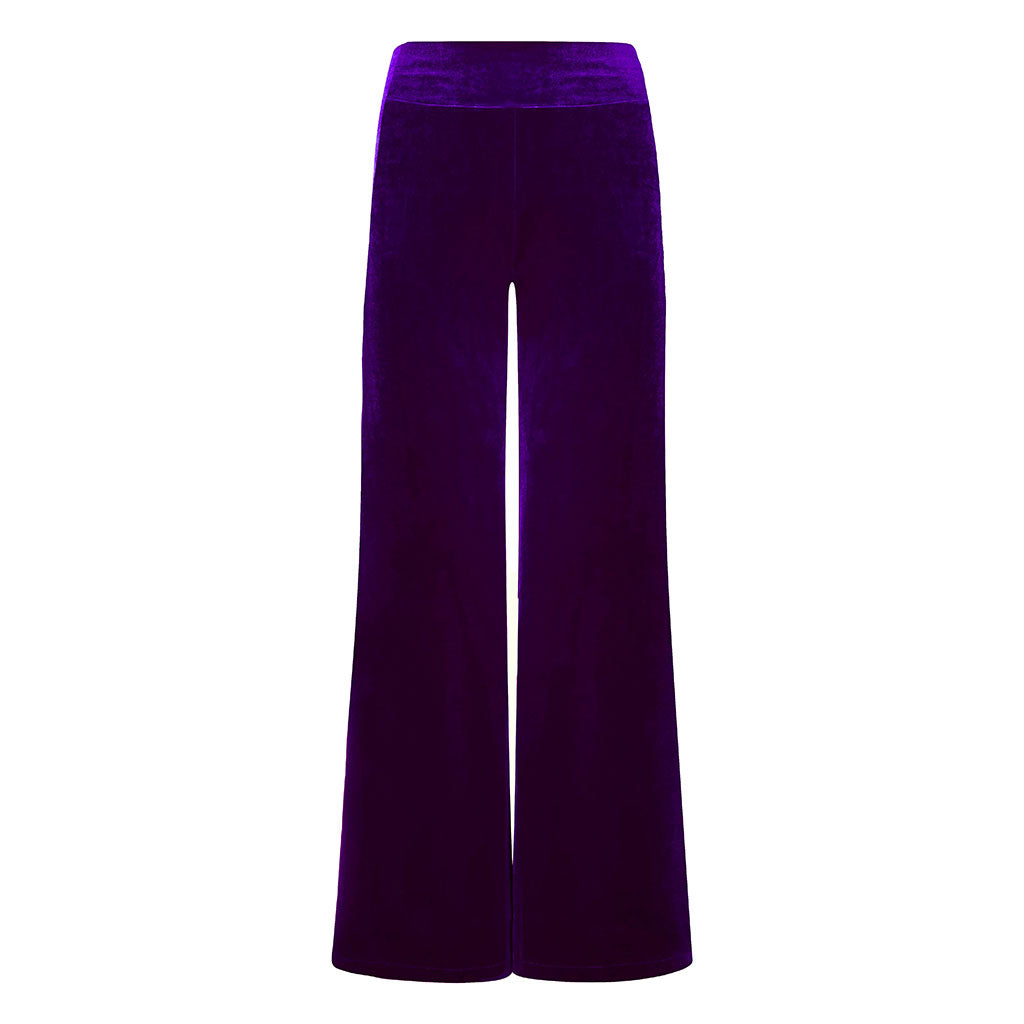 Purple Velvet Wide Flare Trousers