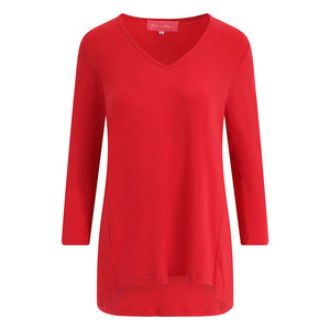Red Long Sleeve V-neck Top