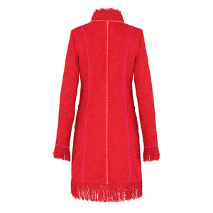 Red/Orange Fringed Tweed Lacy Coat