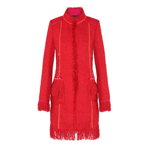 Red/Orange Fringed Tweed Lacy Coat