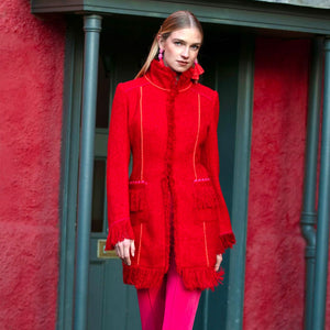 Red/Orange Fringed Tweed Lacy Coat