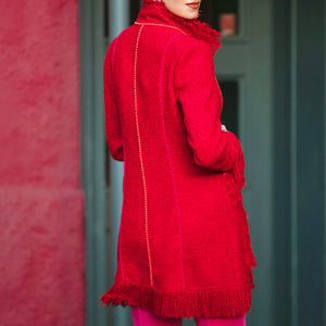 Red/Orange Fringed Tweed Lacy Coat