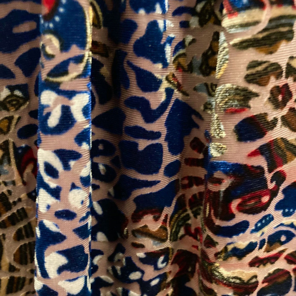 Navy Multi Ripple Devore Velvet Flare Trousers