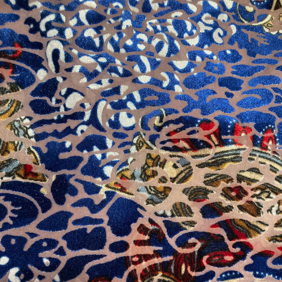 Navy Multi Ripple Devore Velvet Flare Trousers