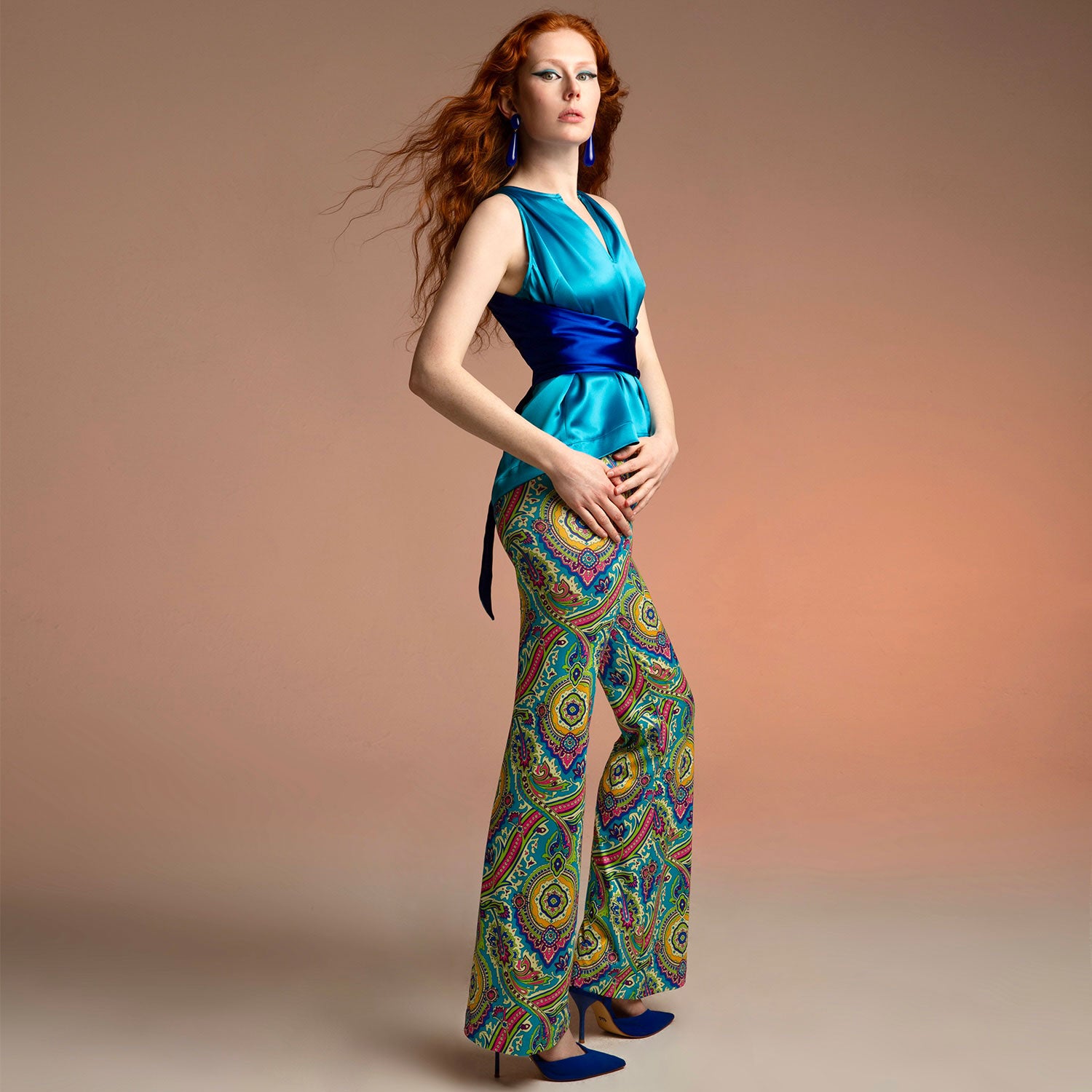 Riviera Paisley Wide Stretch Flare Trousers
