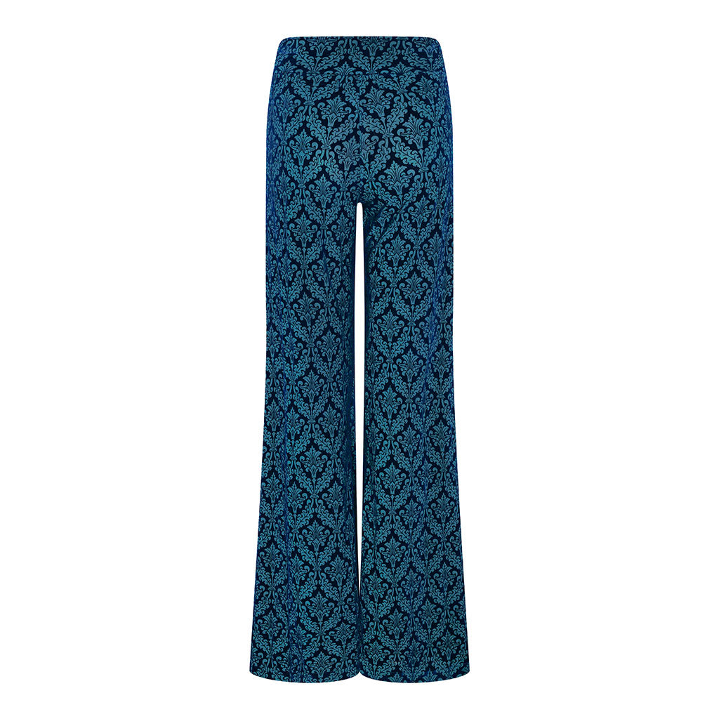 Navy / Jade Devore Velvet Flare Trousers