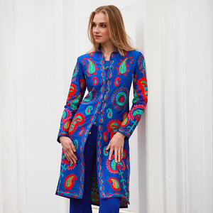 Royal Blue Samarkand Nehru Jacket