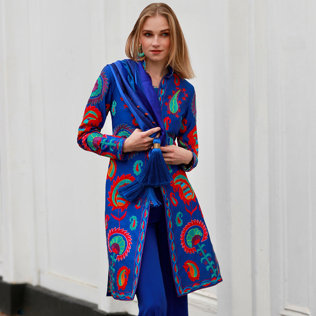 Royal Blue Samarkand Nehru Jacket