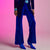 Royal Blue Velvet Wide Flare Trousers