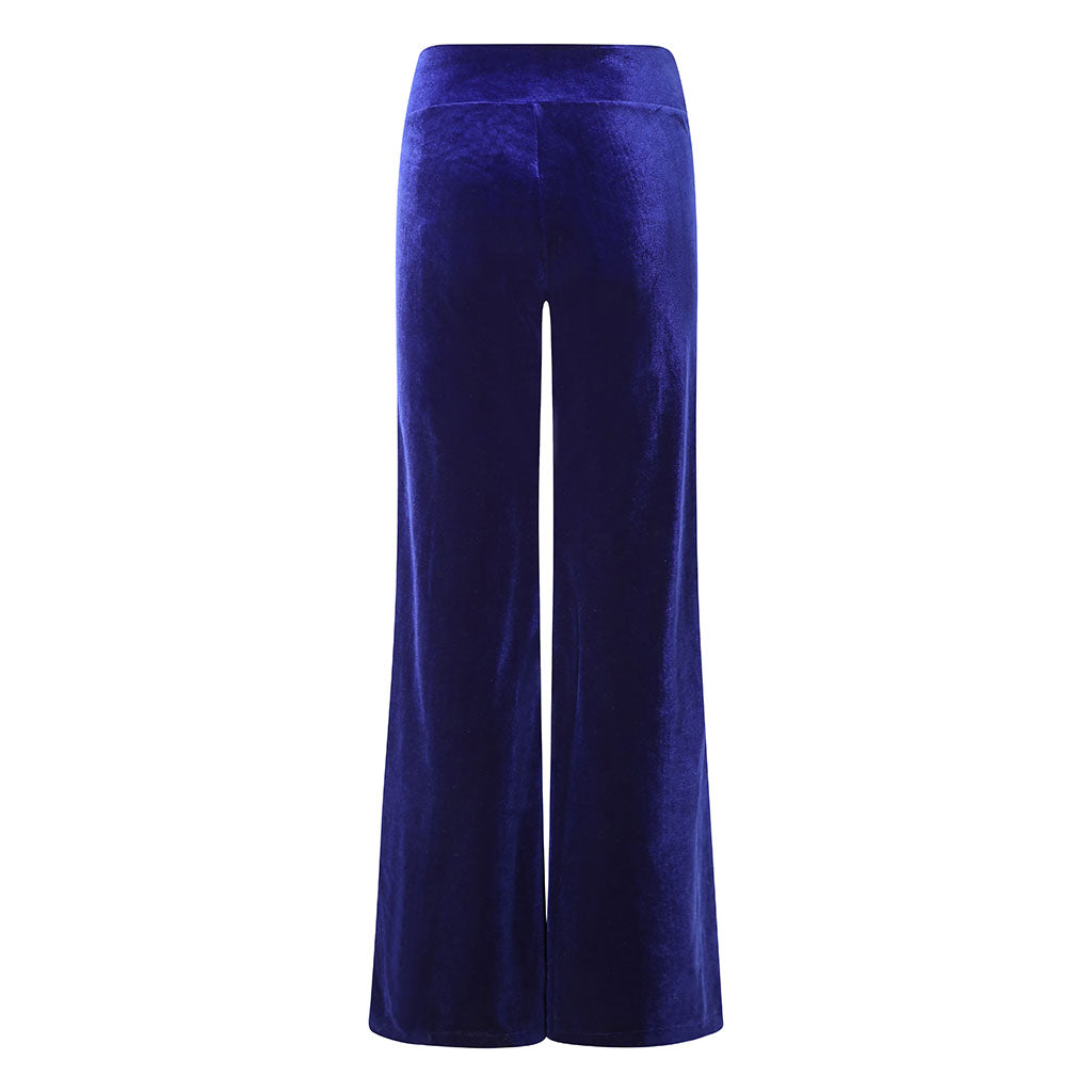 Royal Blue Velvet Wide Flare Trousers
