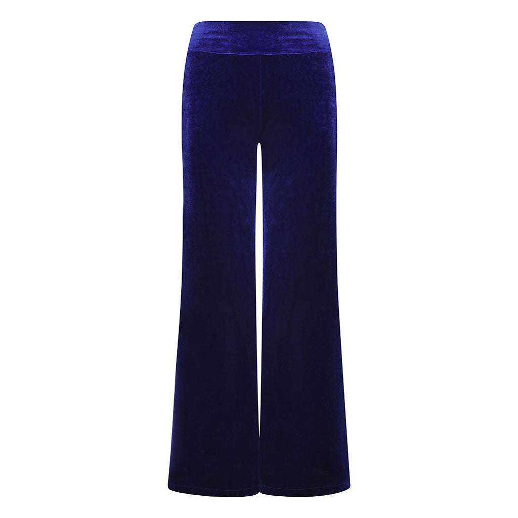Royal Blue Velvet Wide Flare Trousers