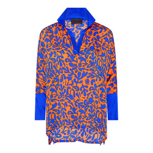 Royal/Orange Coral Print Oversized Shirt