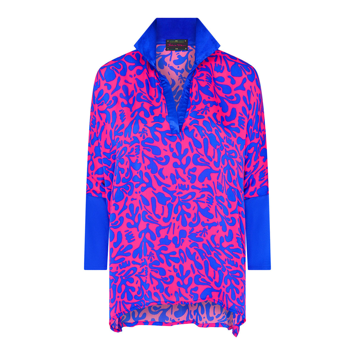 Royal/Pink Coral Print Oversized Shirt