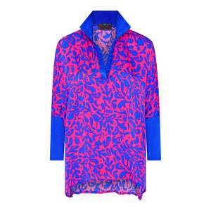 Royal/Pink Coral Print Oversized Shirt