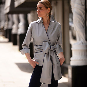 Silver Silk Wrap Blouse