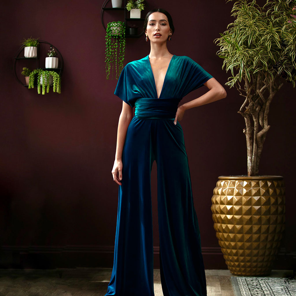 Teal Velvet Jumpsuit - Beatrice von Tresckow Designs