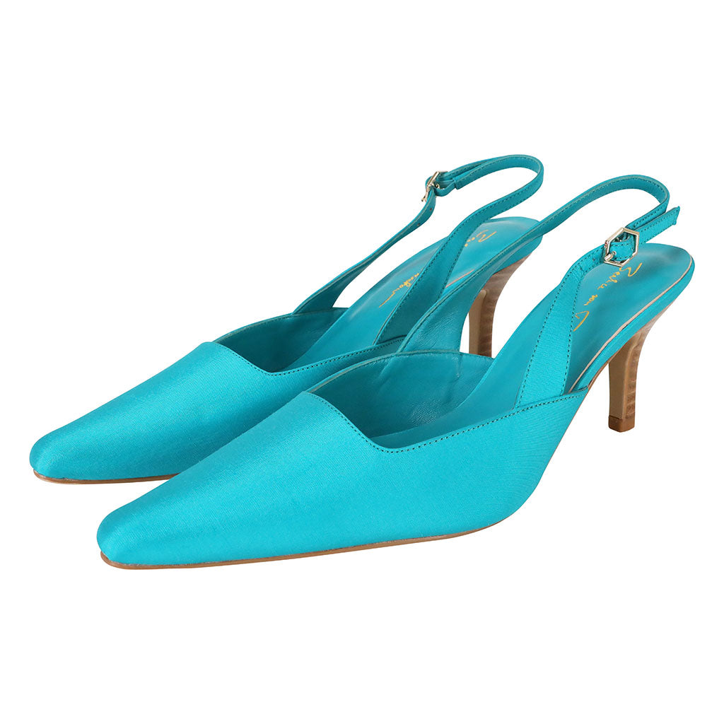Turquoise Gloria Kitten Heel Slingback Shoes