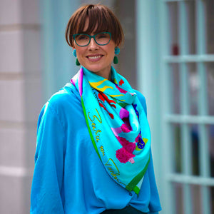 Turquoise Poochie Square Silk Scarf