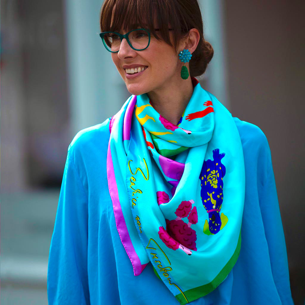 Turquoise Poochie Square Silk Scarf