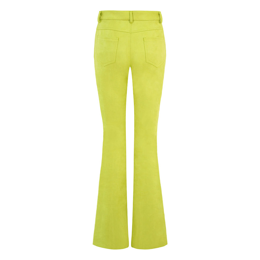 Lime Faux Suede Flare Trousers