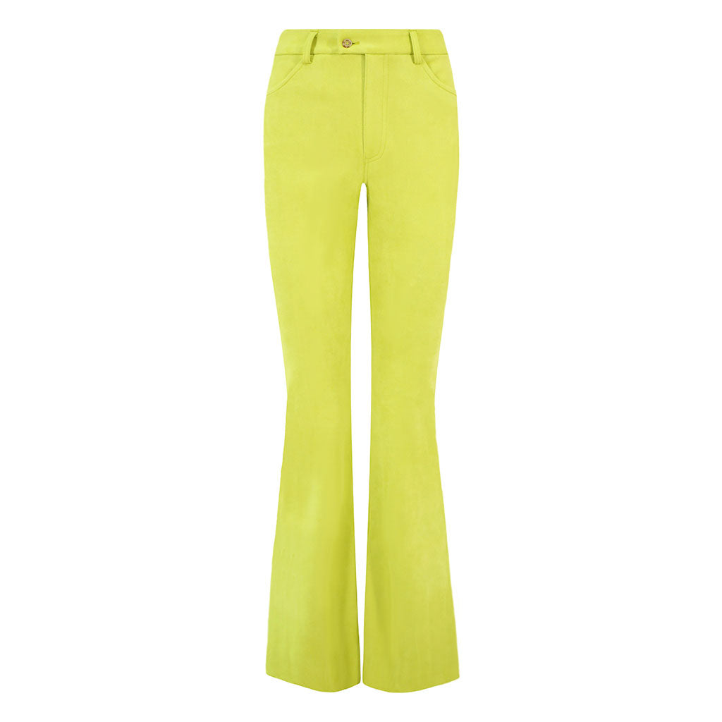 Yellow Faux Suede Flare Trousers