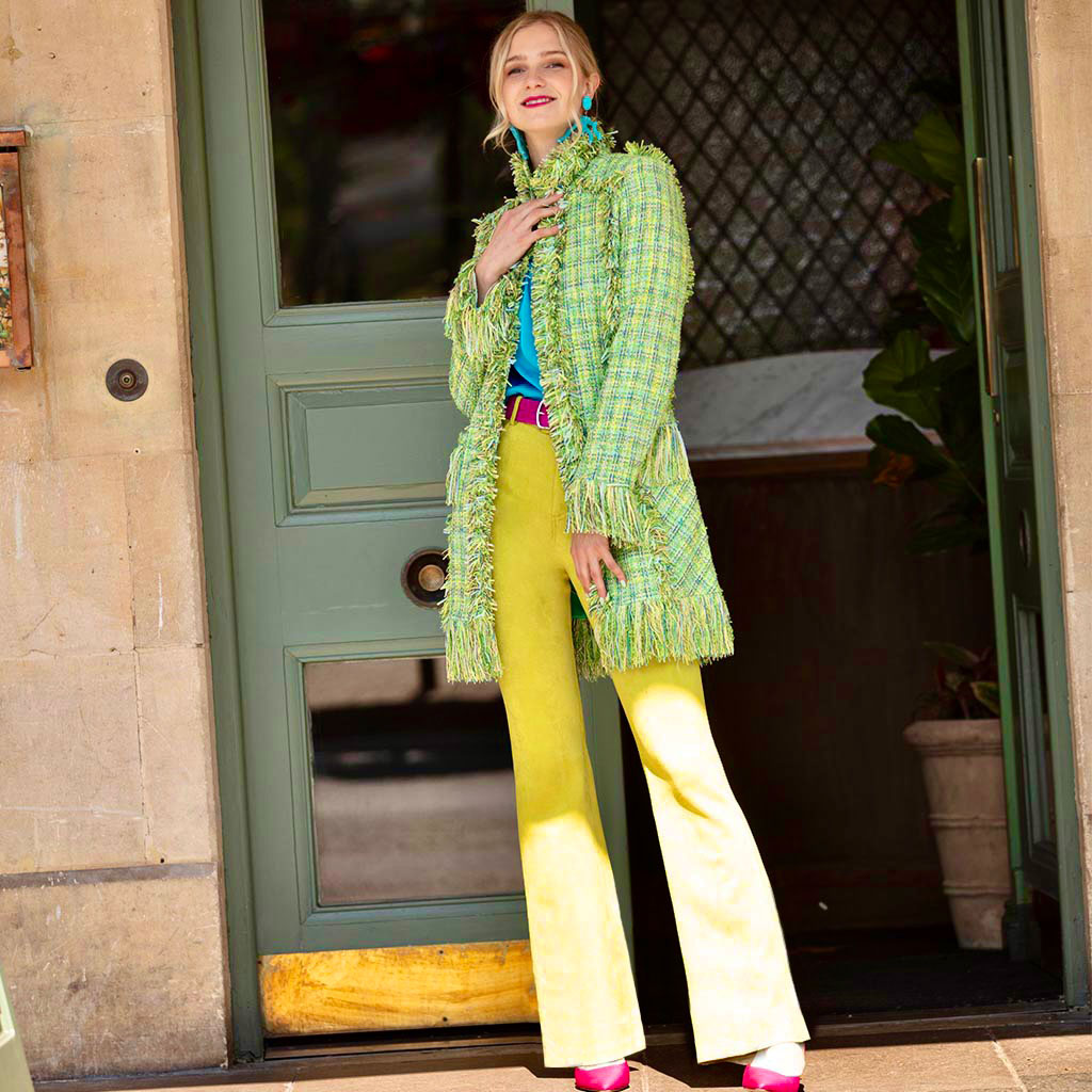 Lime Faux Suede Flare Trousers