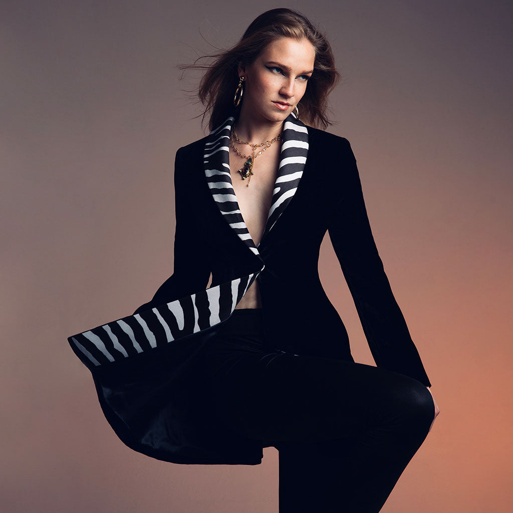 Zebra/Black Tiber Velvet Swing Jacket