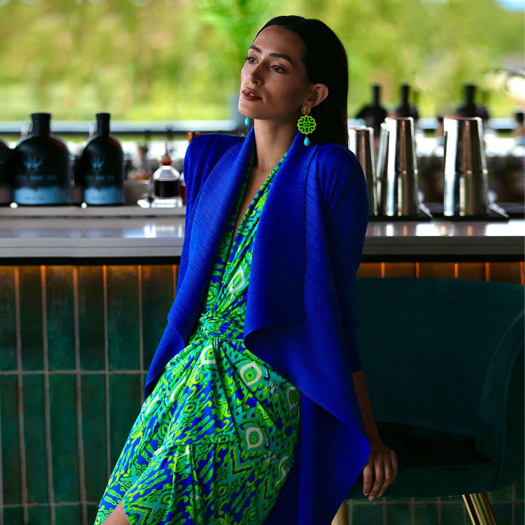 Electric Blue Waterfall Crinkle Coat Beatrice von Tresckow Designs