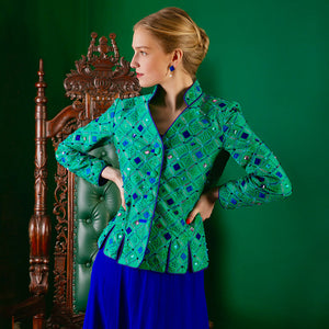 Emerald Tudor Revere Embroidered Short Jacket