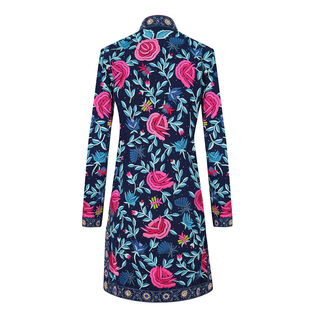 Navy Rosenspot Embroidered Silk Georgette Jacket