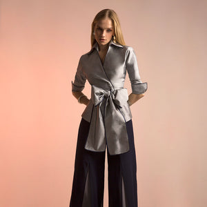 Silver Silk Wrap Blouse