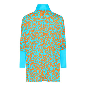 Turquoise/Orange Coral Print Oversized Shirt