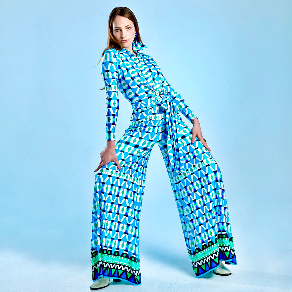 Blue Geometric Wide Leg Jumpsuit
