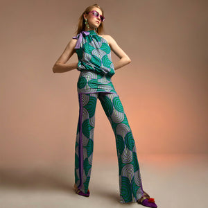 Lilac Labyrinth Stretch Flare Trousers