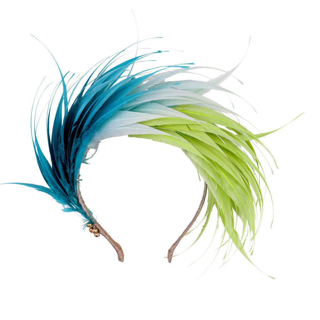 Turquoise/Lime Feather Halo Headband